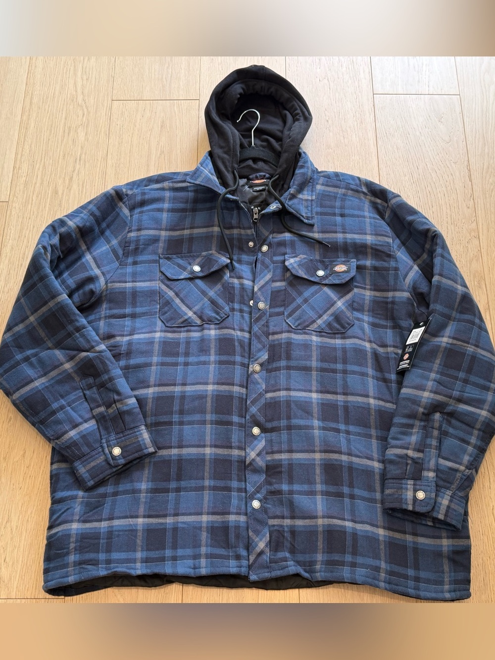 Dickies Hooded Flannel Shirt Jacket Men’s 2XL Blue Plaid Quilted NWT Shacket
